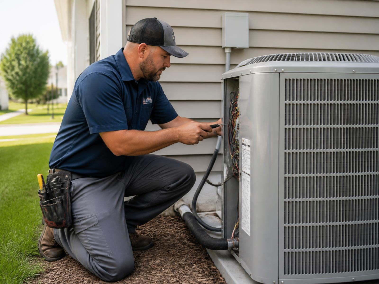 An HVAC technician servicing a residential system